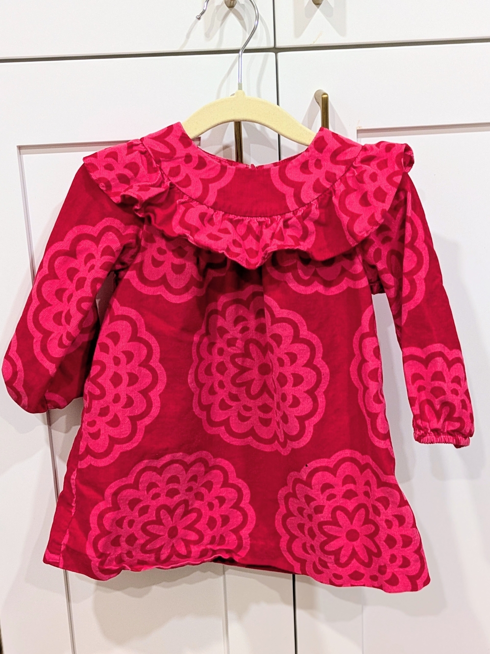 Jacadi- Pink Floral Ruffle Long-Sleeve Dress
